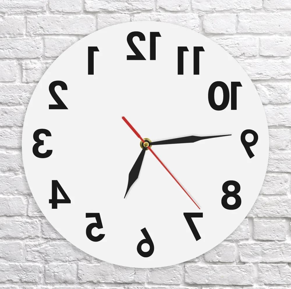 Black White Reverse Wall Clock Counterclockwise Backwards Design Modern Decor for Living Room