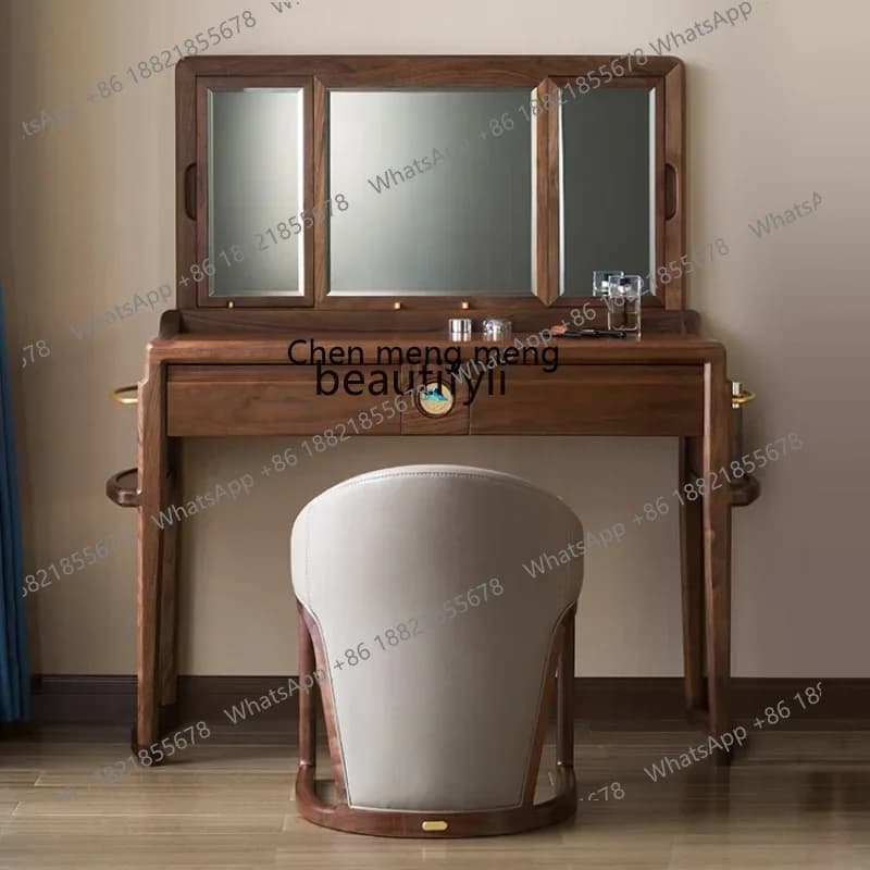 cc182R11 Black Walnut Solid Wood Dresser Dressing Stool Dressing Mirror New Medium Log Furniture storage cabinet  cabinet  furn