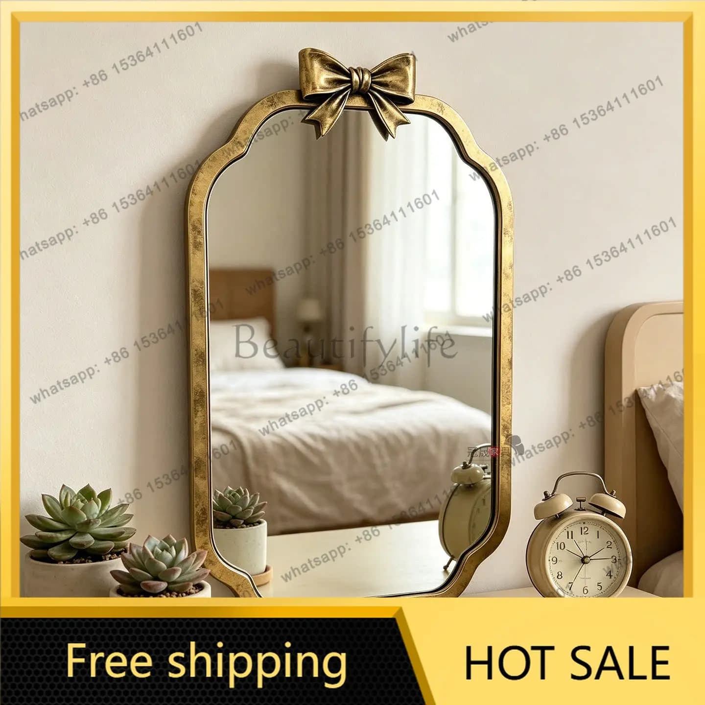 LS European retro bow makeup mirror hallway wall hanging light luxury bedroom dresser makeup mirror