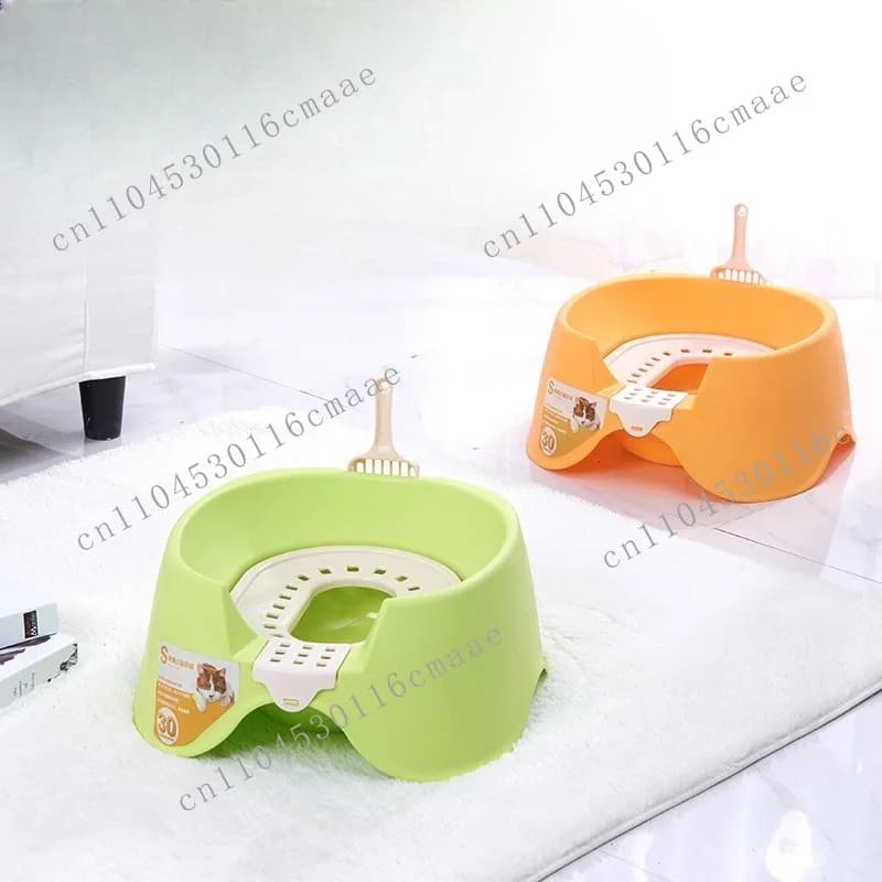 Pet squatting cat litter box semi-enclosed  toilet, double-layer  products, antibacterial pet  products