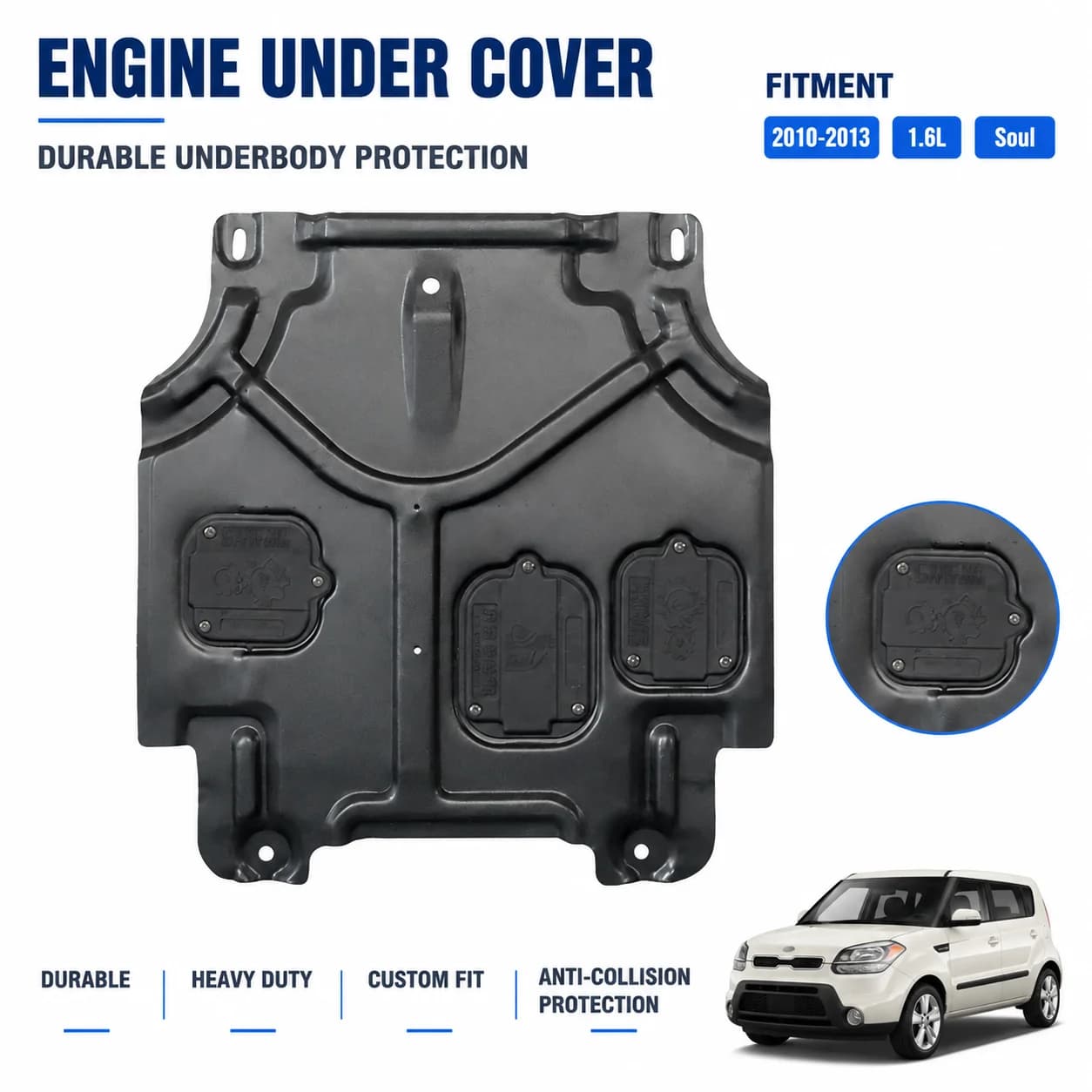2010-2013 1.6L Engine Guard For Kia Soul Underbody Protection Anti Collision Design Custom Fit Heavy Duty Road Debris Defense