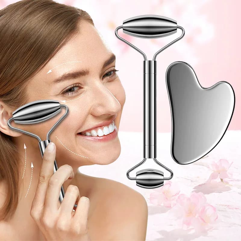 Double Head Stainless Steel Scraping Facial Jade Roller Facial Massage Tool To Reduce Wrinkles and Puffiness Promotional