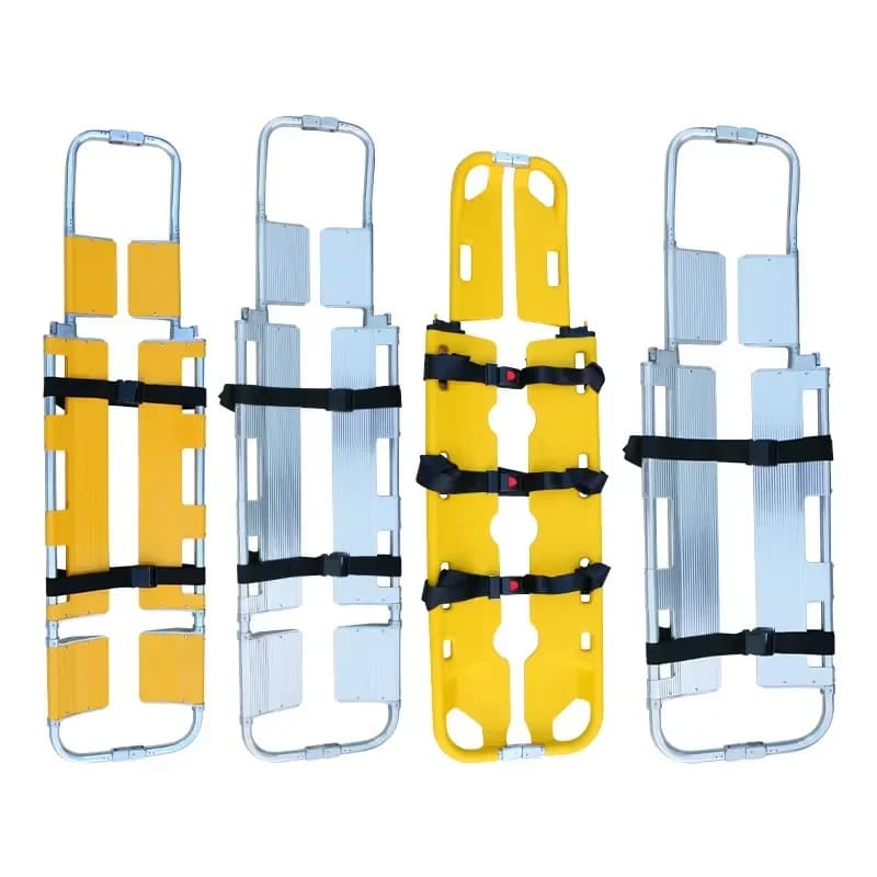 Factory Supply Aluminum Alloy Lifesaving Stretcher with 150kg Load Capacity Shovel Spine Plate Hard Roll Folding Stretcher