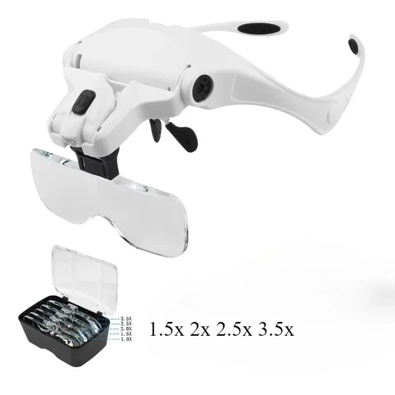 1.5/2/2.5/3.5x Rechargeable Magnifying Glass with LED Lights Illuminated Headband Magnifier 2LED Adjustable Helping Hands Loupe