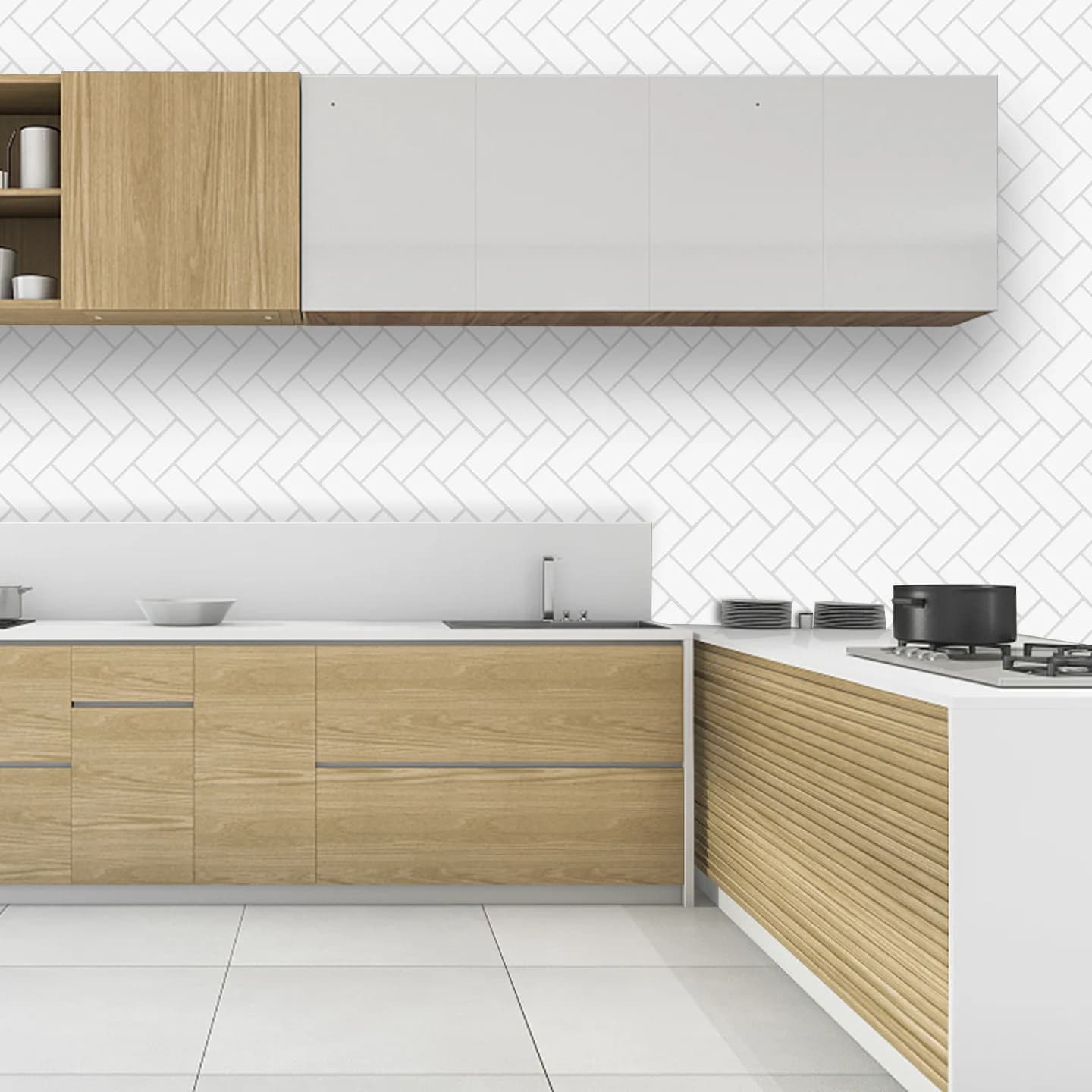 5/10/20pcs Green Herringbone 3D Self-adhesive Wall Tile Heat Resistant Peelable Kitchen Backsplash Waterproof Bathroom Wall Tile