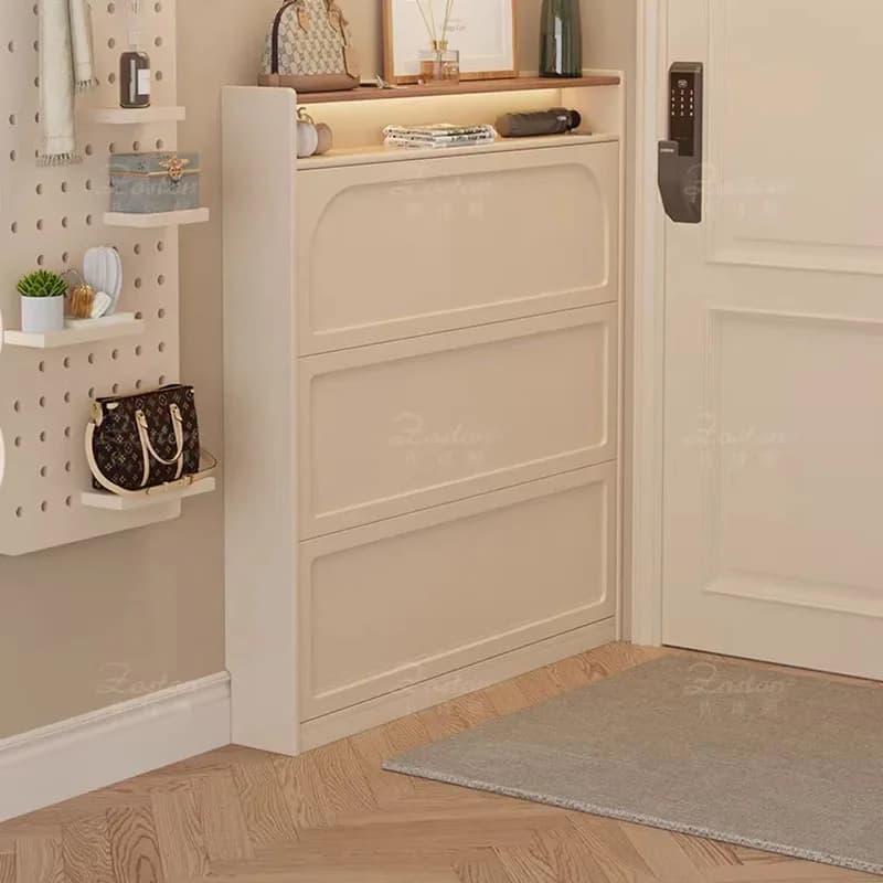 Cream wind solid wood shoe cabinet extremely narrow household entrance small apartment entrance porch shoe cabinet storage