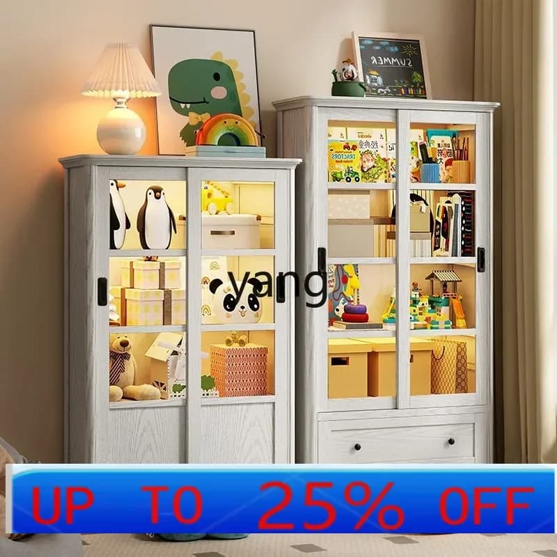 LTT floor-to-ceiling with glass door household reading area living room solid wood bookshelf display cabinet