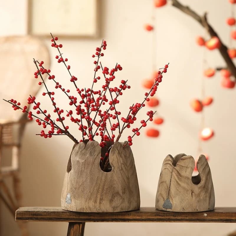 Wooden Handmade Mountain Shaped Vases, Dried Flowers, Tabletop Flower Arrangements, Antique Decorative Vases, Handicrafts