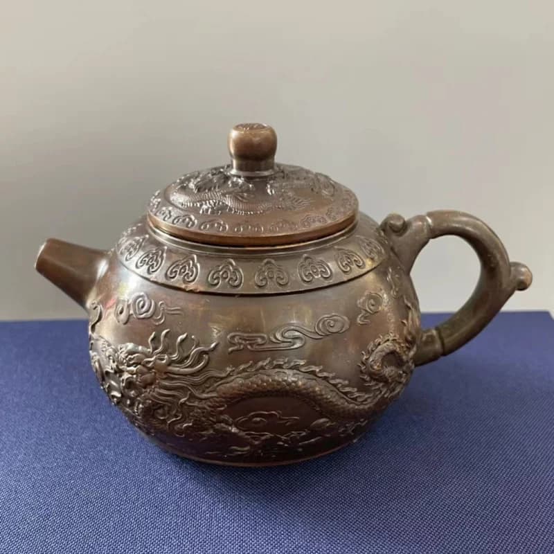Vintage , auspicious teapot, wine , copper pot, dragon and phoenix dancing