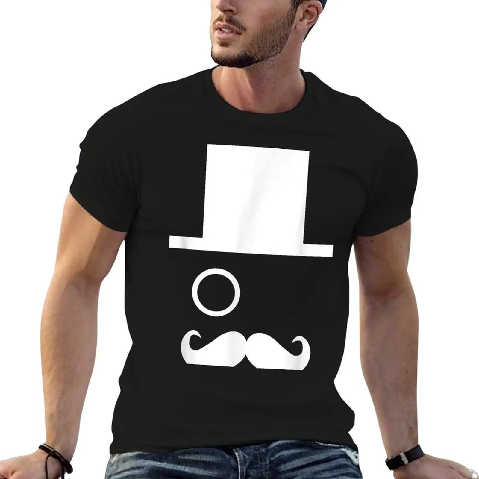 Vintage Top Hat With Monocle Eye Lens And Handlebar Mustache T-Shirt vintage clothes summer tops mens t shirts top quality