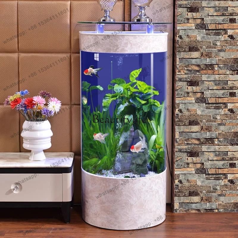 X4 Glass fish tank living room water-free medium and large floor tank aquarium vertical cylindrical semi-circular fish tank