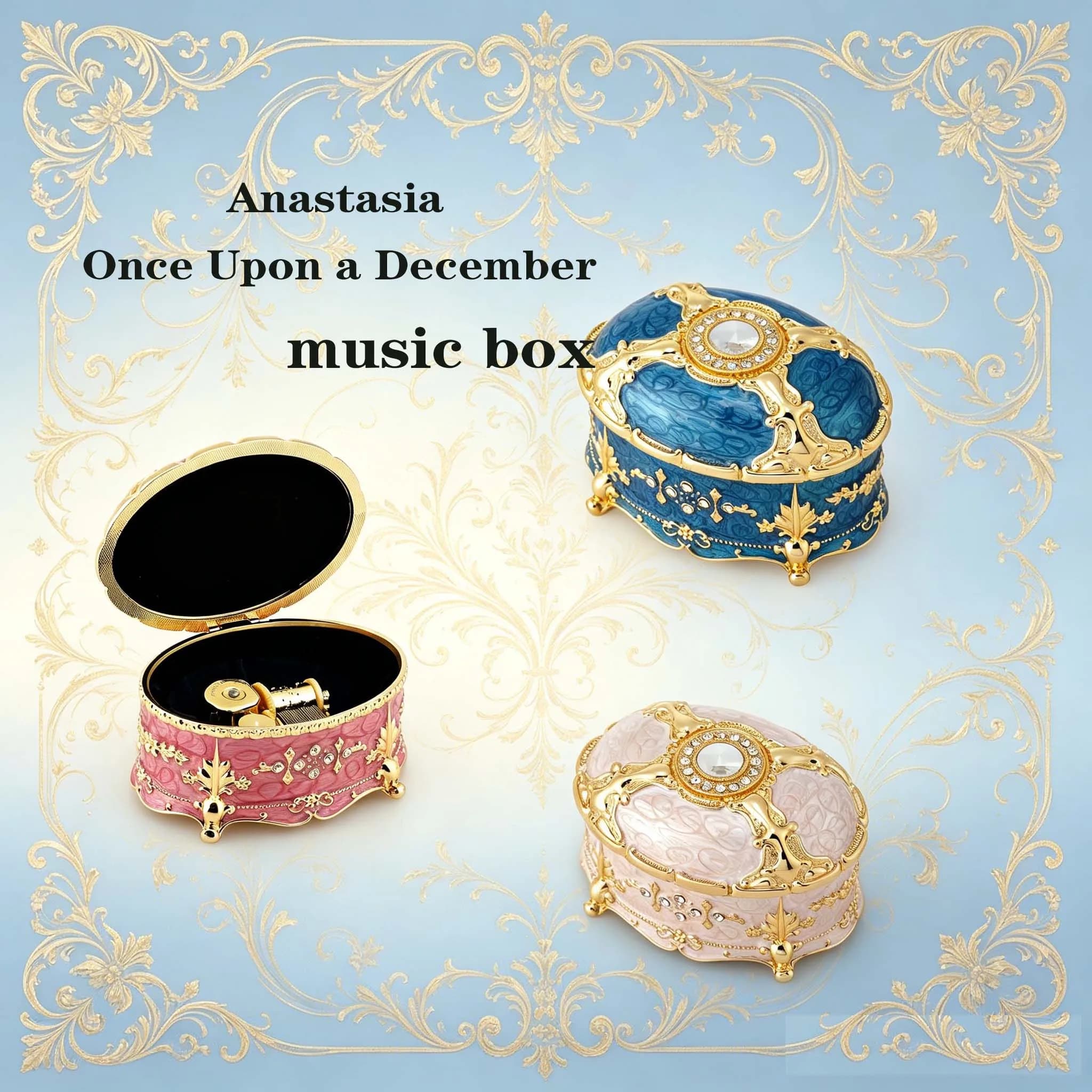 ROSIKING Oval Emboss Alloy -Anastas-Metal Music BoxWind Up Antique Jewelry  Christmas Birthday Valentine's Day Gifts