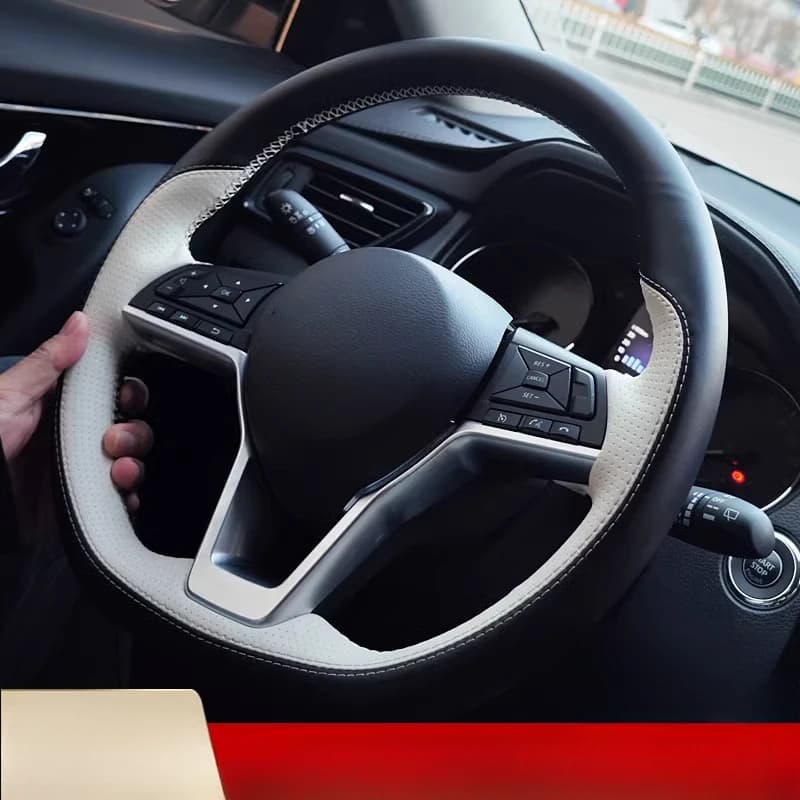 Hand-Sewn Genuine Leather Steering Wheel Cover for Nissan Teana/X-Trail/Kicks/Qashqai/Sylphy/Tiida/Sunny/Murano