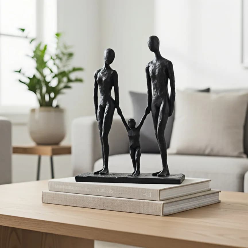 Modern Resin Family Sculpture Abstract Family Parents and Children Statues Minimalist Home Decoration Black Gift Decorations