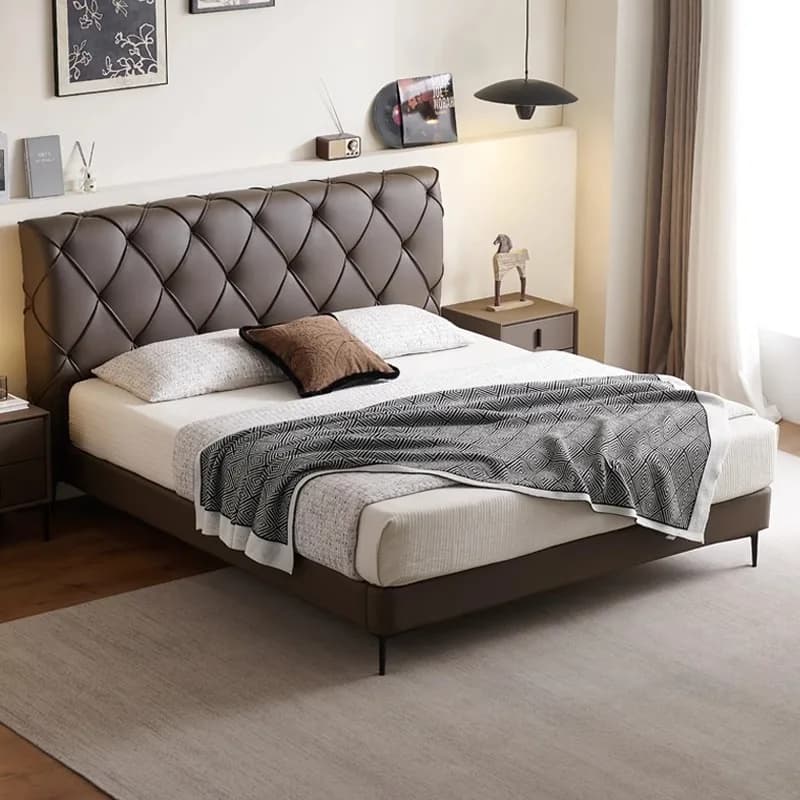 Retro leather bed medium antique high-end Italian bed frame modern minimalist luxury Łóżka podstawy i ramy bedroom furniture