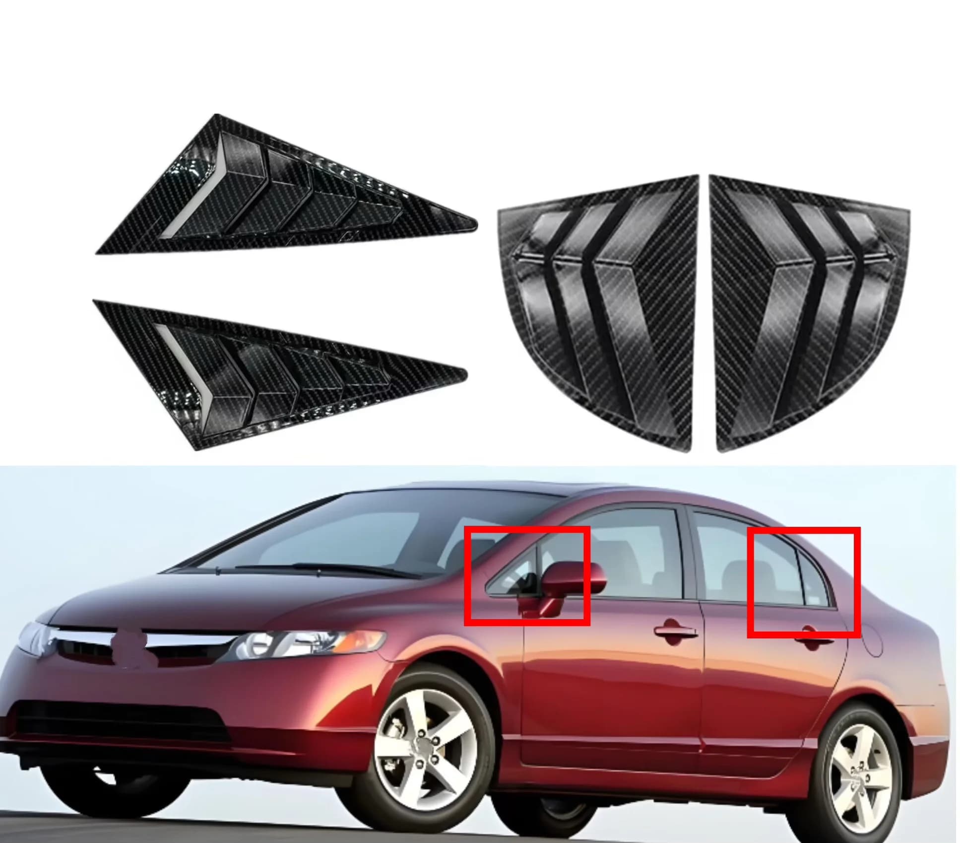 Fit For Honda Civic Senda 8th 2006-  2009 2010 Front Rear Side Window Blinds Trim Cover Louver Stickers Frame ABS Carbon Fiber