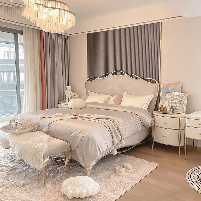 European Modern Bed Bedroom Frame Queen Luxury Castle Girls Design Simple Massage Bed Sleeping Safe Muebles Trendy Furniture
