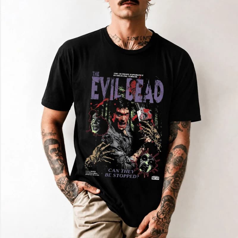 80s Horror Movie The Evil Dead Short Sleeve Crewneck T-Shirt for Halloween 0623 Zombie Night Graphic Tees All size tops S-6XL