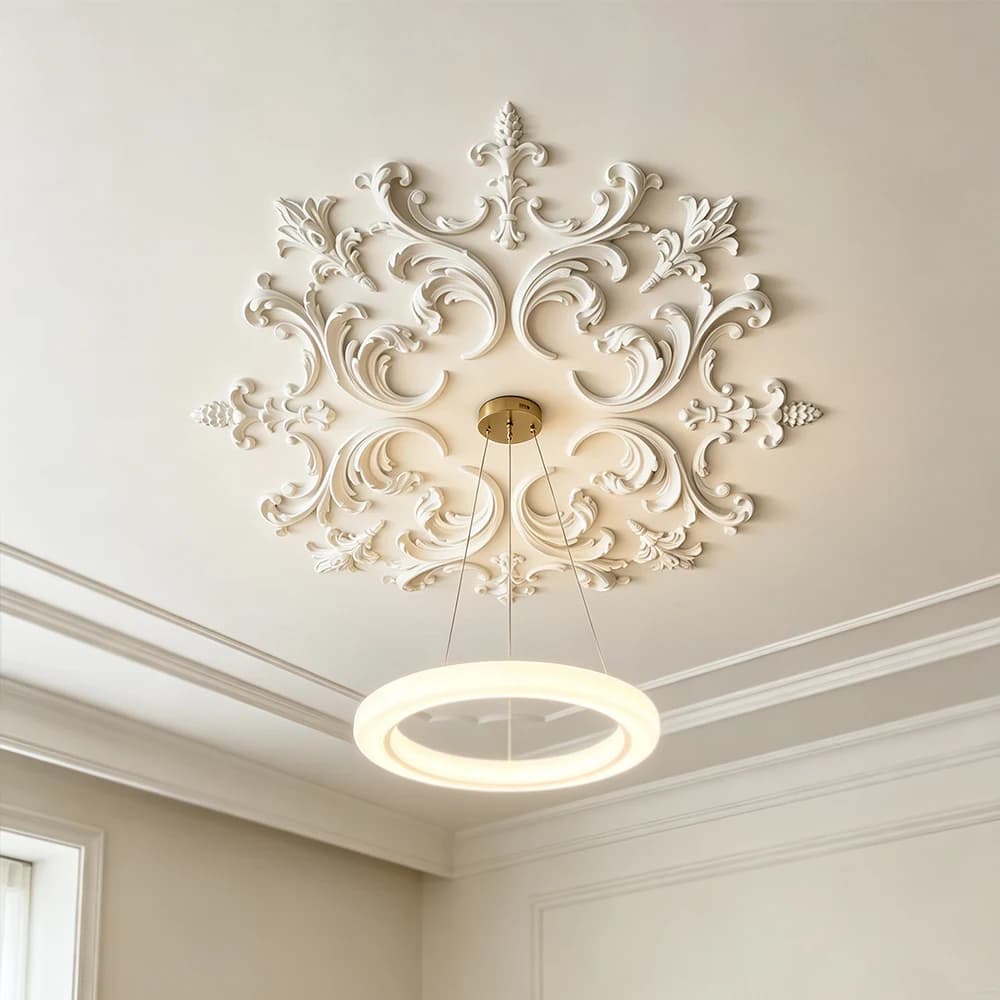 PU Ceiling Medallion for Chandelier, Lightweight Polyurethane Ceiling Rose, Ornate Floral Decor for Home Lighting Ceiling Fan