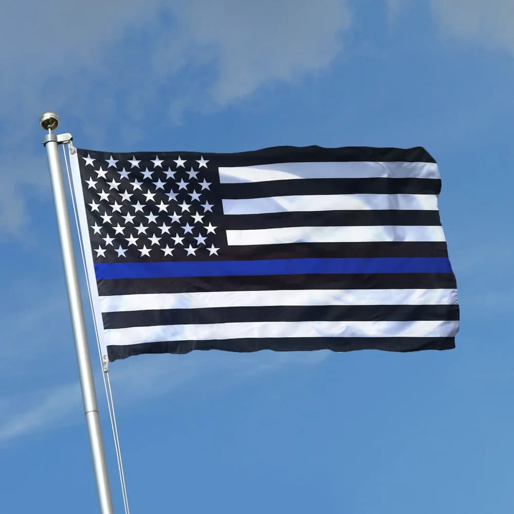 2D Flat USA Thin Blue Stripe Flag, Blue Stripe American Flag, 60x90cm/90x150cm Polyester with 2 Grommets, Indoor Outdoor Decor
