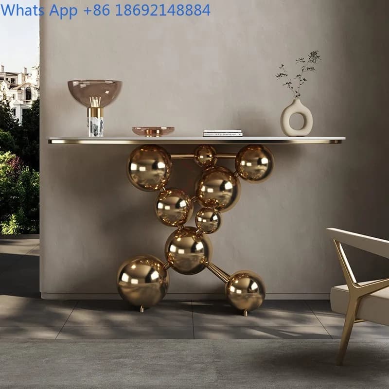 Creative Rock Plate Entryway Table Light Luxury Entryway Console Hotel Entryway Table High-end Bubble Sphere Stainless Steel