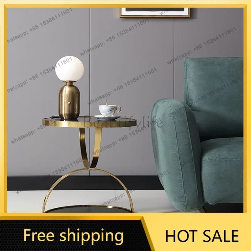 LS modern simple stainless steel gold rounded corners gold-plated tempered glass sofa light luxury leisure coffee table