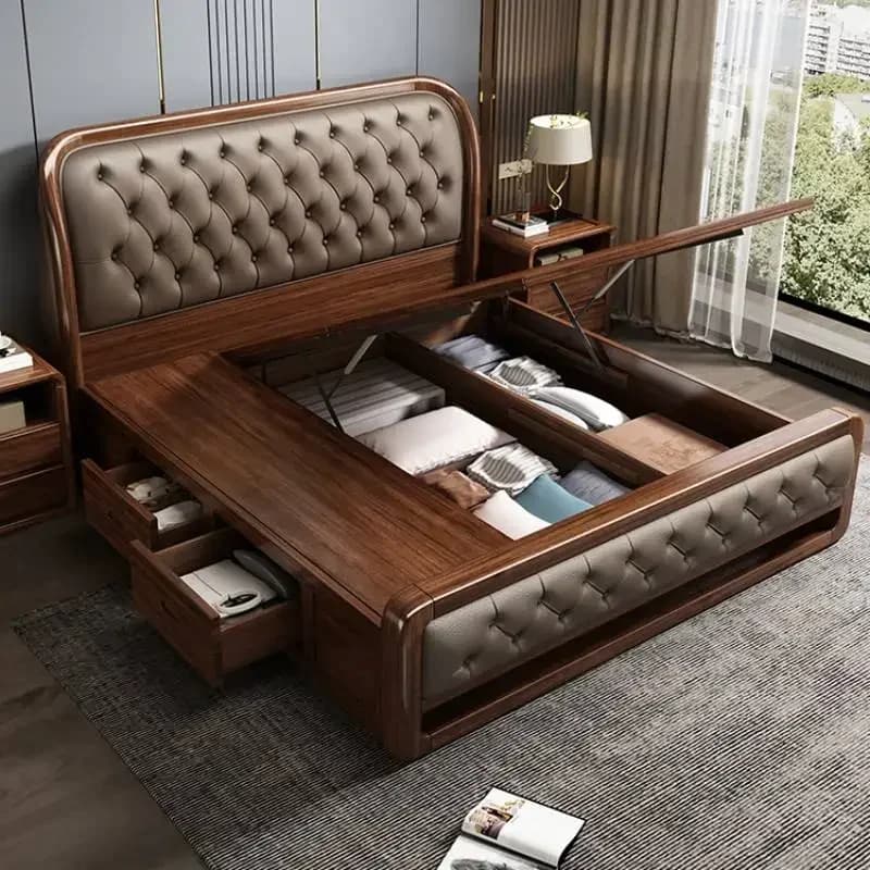 Craft European Double Bed Tall Headboard Elegant Luxury Bedroom Frame Bed King Service Headboards Professional Salon Furniture