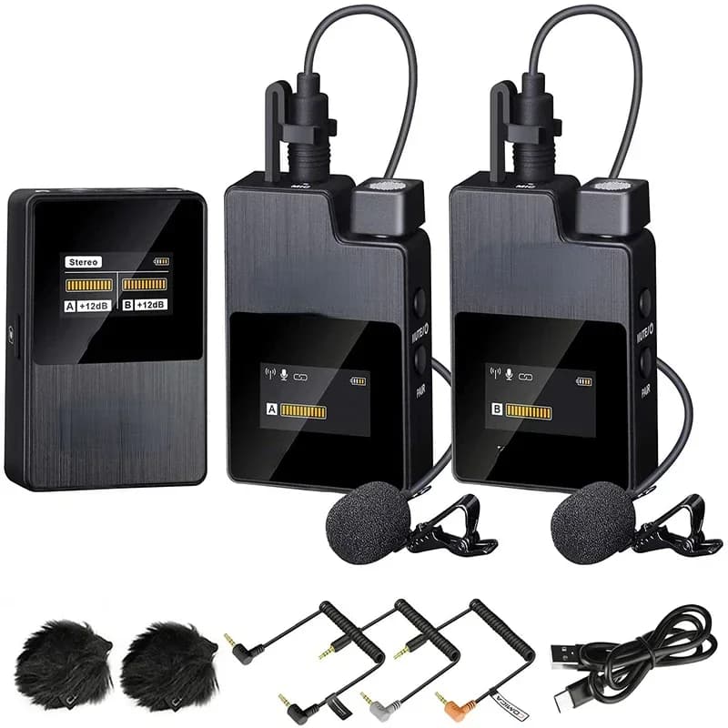 Hot Sales2.4G Compact Wireless Microphone System With 2 Transmitter And 1 Receiver Lav Mic For Smartphone/Camera/Podcast