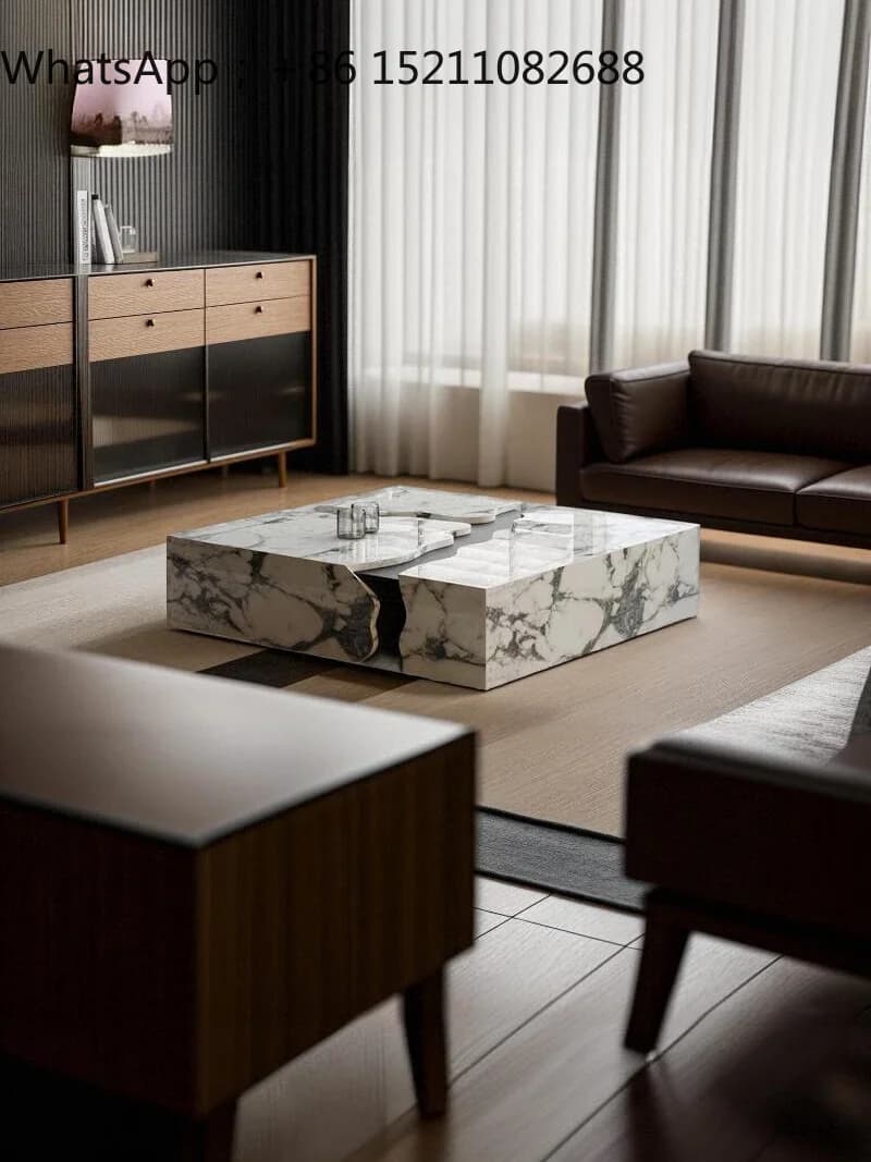 SCY natural marble coffee table light luxury square large apartment minimalist luxury stone coffee table
