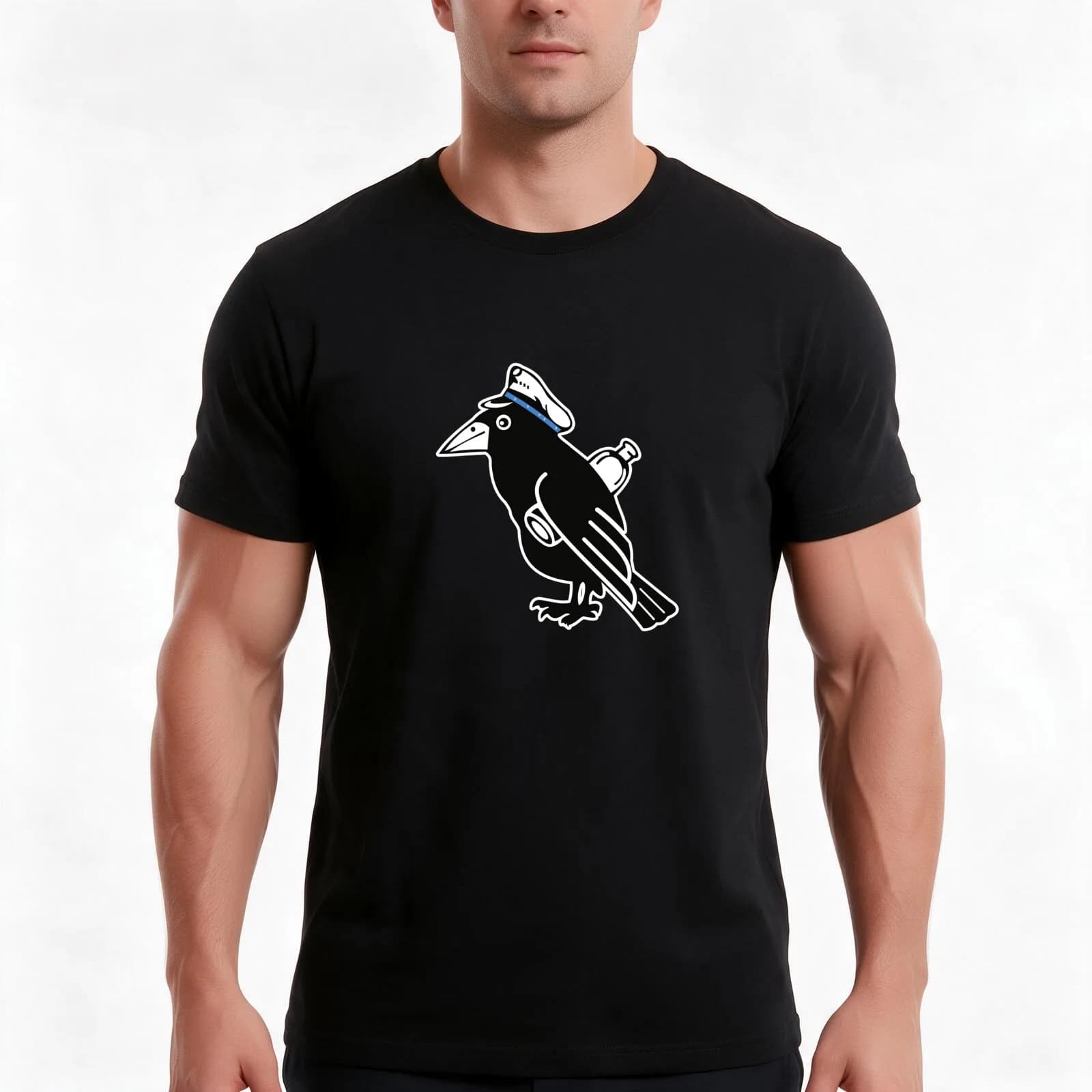 Kriegsmarine U-boat U-1007 - Raven with Bottle wearing Cap - Clean Style T-Shirt, Summer Casual Cotton Tee, Unisex Men Women
