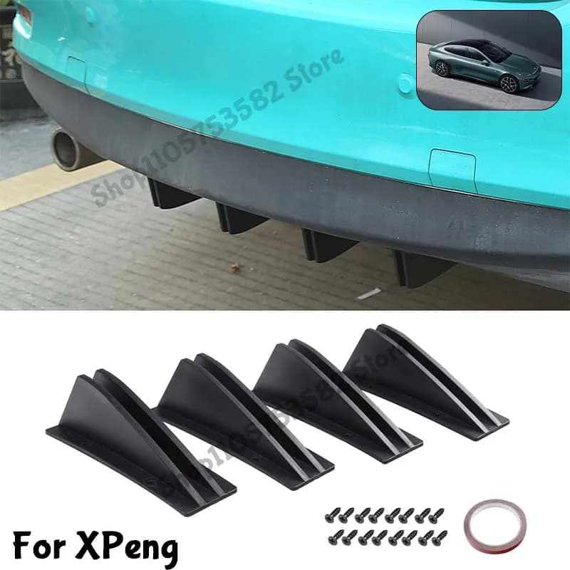 For XPeng Rear Bumper Shark Fin Diffuser Carbon Fiber Lip Spoiler Airflow Anti-Collision Protector