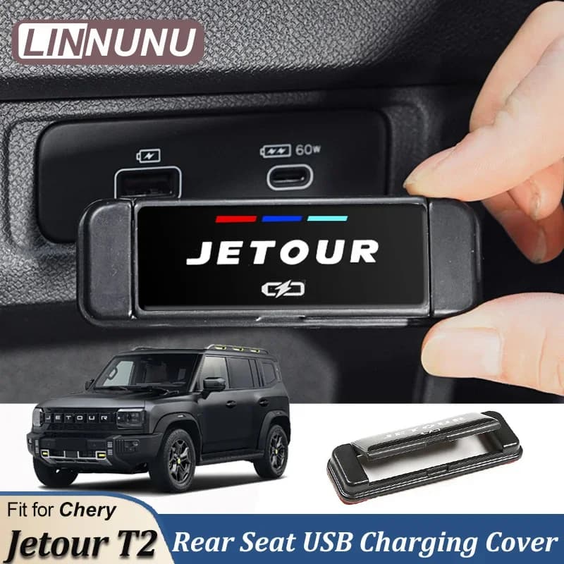 LINNUNU For Chery Jetour Traveller T2 Car Rear Seat USB Charging Protection Cover Charging Port Modify Dustproof Decor Trim ABS