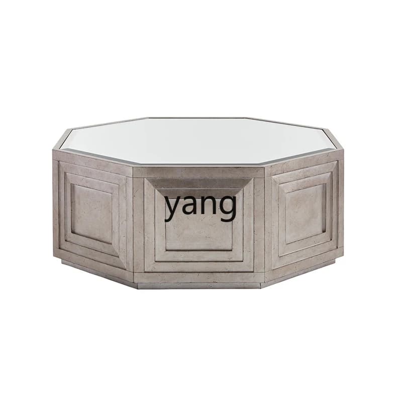 LMMModern Minimalist Solid Wood Coffee Table Vintage Coffee Table Light Luxury Glass Surface