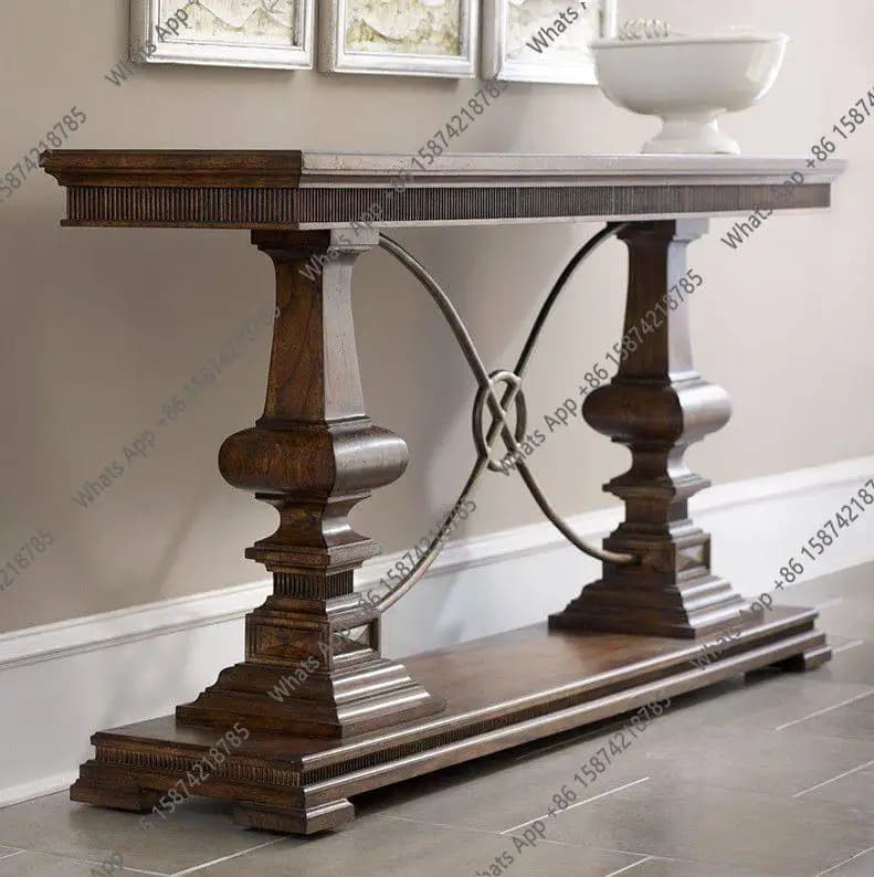 American solid wood wrought iron side porch table simple modern wall table French sofa side table