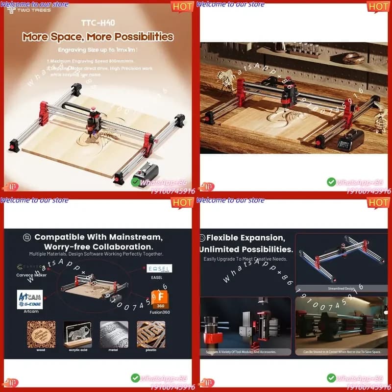 2026 China Twotrees TTC-H40 Automatic Gear CNC Router Machine for Woodworking 1000x1000mm Travel 500W Spindle ATC for Carbon