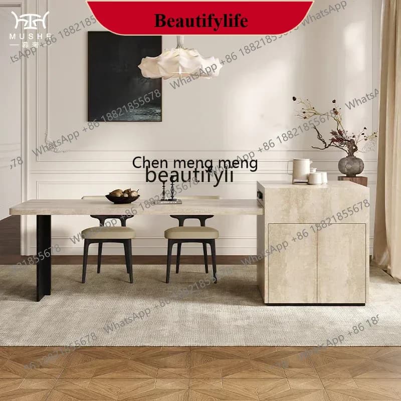 D178   French travertine rock slab dining table and chair combination simple rectangular designer dining table