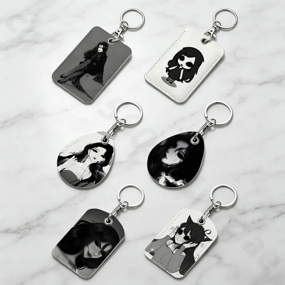 J-Jane the Killer Rectangle Card Case Keychain Access Card Bag Key Tag Ring Leather Card Holder Key Ring Access