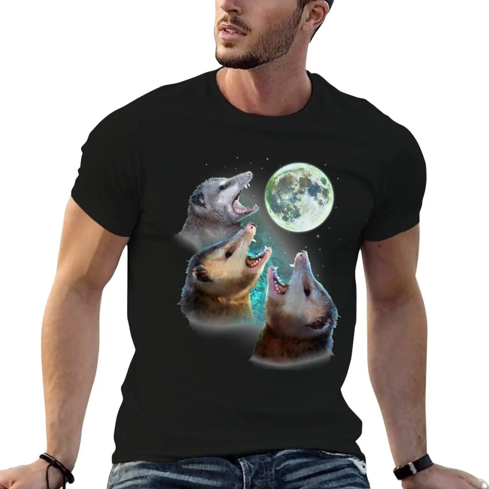Three Opposum Moon With 3 Possums And Dead Moon Costume T-Shirt anime clothes custom t-shirts t shirt men
