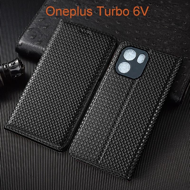 Grass Mat Genuine Leather Flip Case For Oneplus Turbo 6 6V Phone Cover Card Cases Scratch Proof
