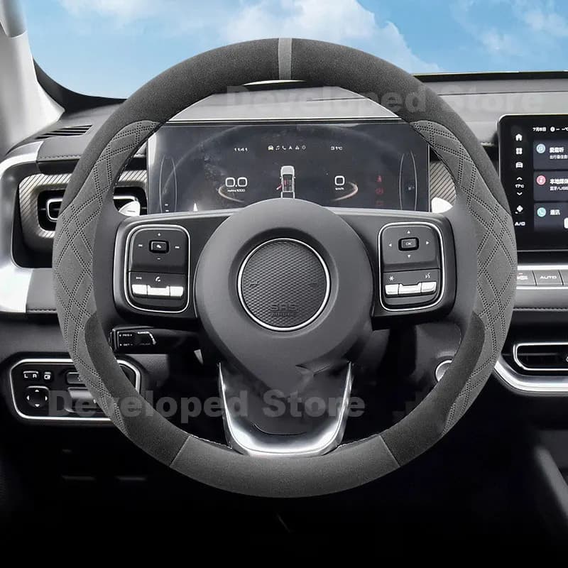 Suede Warm Car Steering Wheel Cover For GWM POER 2024 2025 2026 Heating Steering Wheel Cover Auto interior GWM Poer Accessories