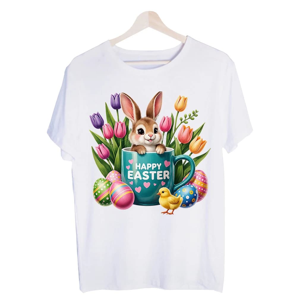 Men's Easter Bunny in Mug Graphic Tee, Short Sleeve Crew Neck T-Shirt for Spring Casual Outfits