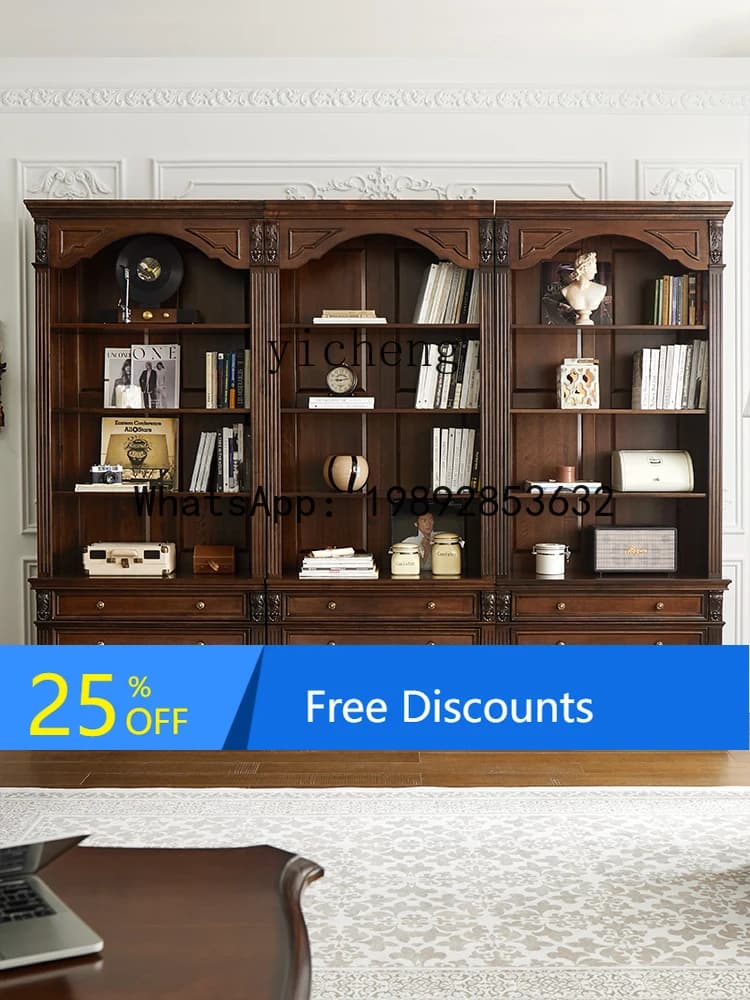 AA  bookcase villa pure solid wood wine cabinet  decoration retro study furniture combination