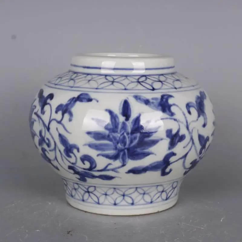 5.12 inch Chinese Blue and White Porcelain Jar Qing Guangxu Lotus Design Pot