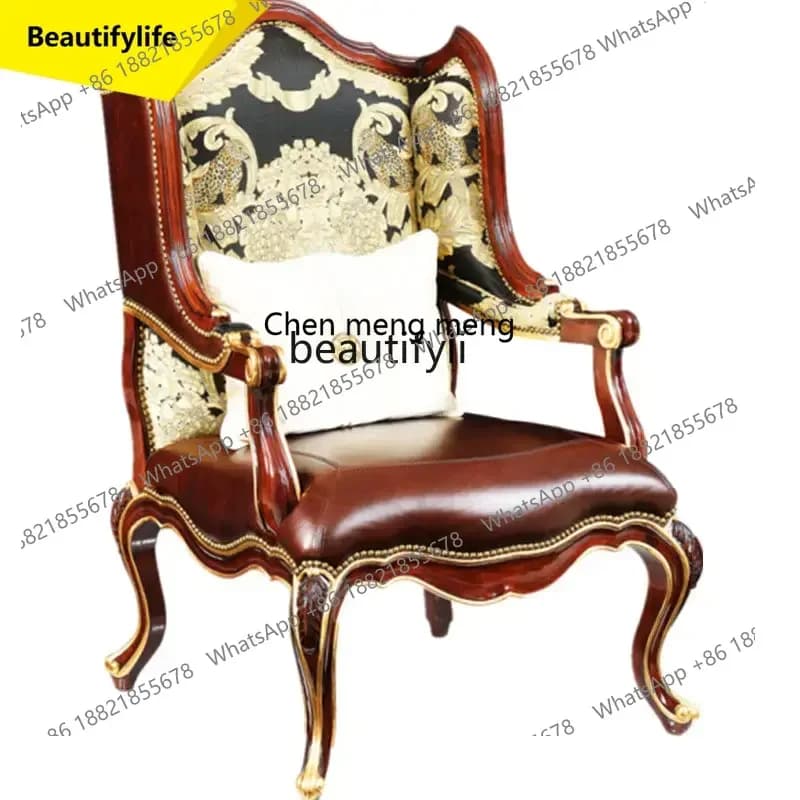 ss 8617  Leisure Chair European Style Study Chair Peach Blossom Heart Solid Wood Decorative Chair Villa Mansion Single Sofa