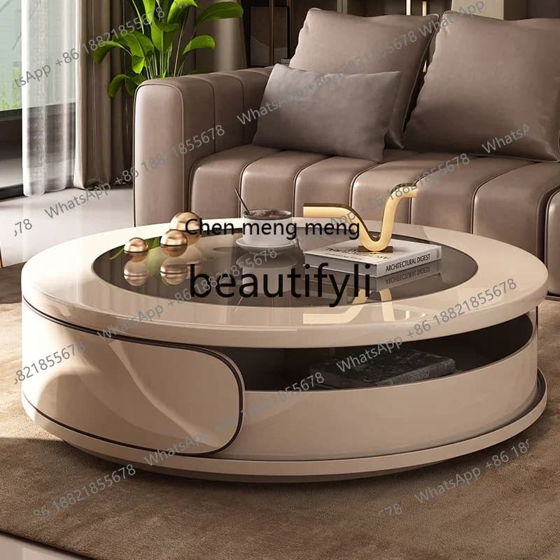 N178 Modern simple living room 2025 new household small apartment high-end light luxury rock slab round small coffee table CQY