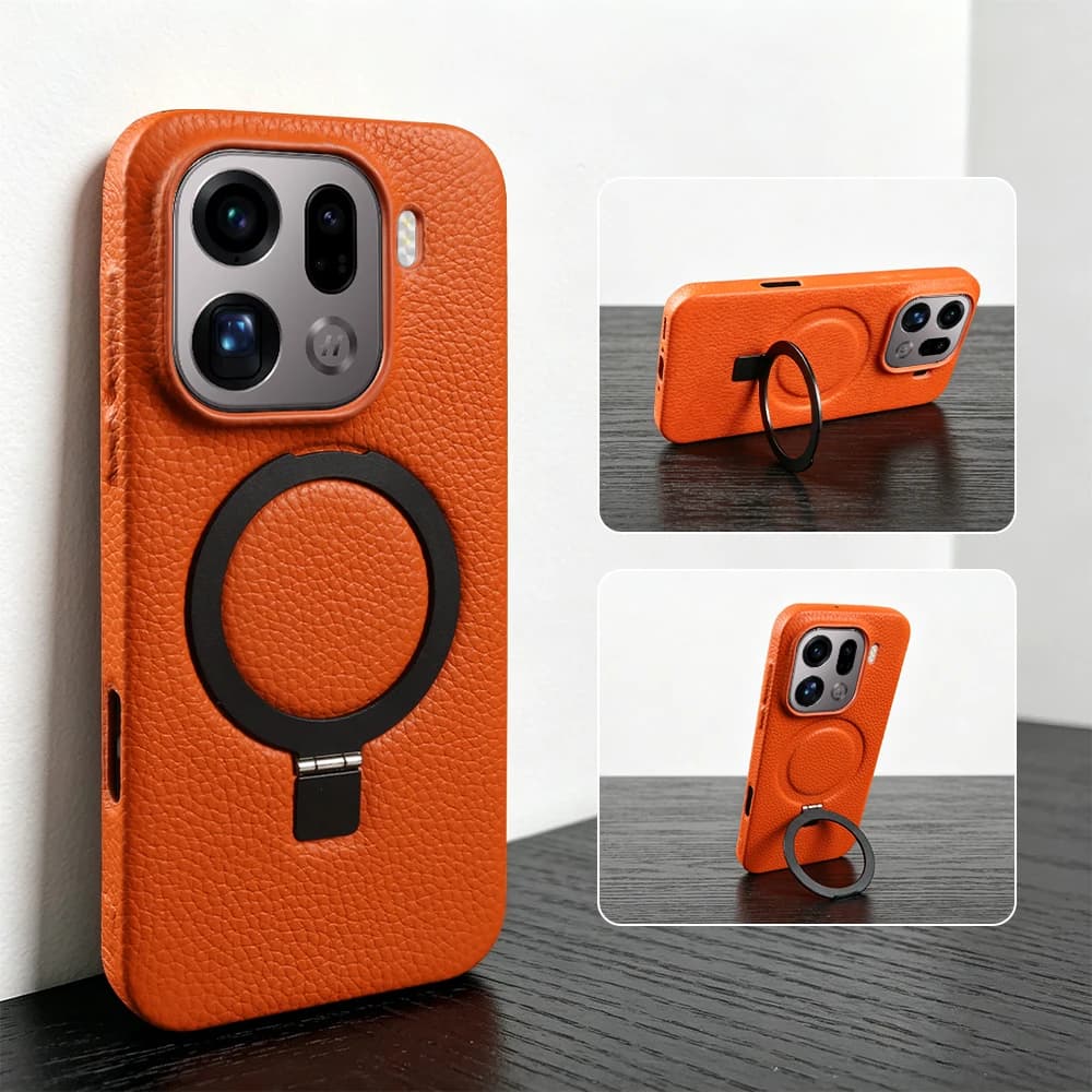Magnetic Bracket Ring Genuine Leather Case For OPPO Find X10 Pro Max X9 Ultra X8 X7 Pro Phone Case Cover X9Pro X9Ultra Coque Bag