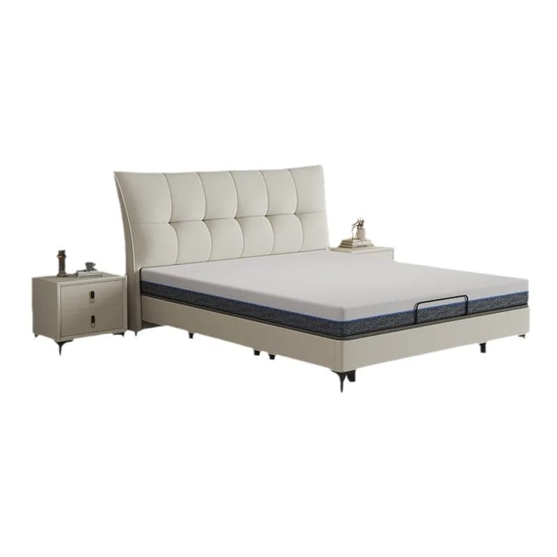 Leather electric bed, modern simple foldable frame multi-functional smart bed