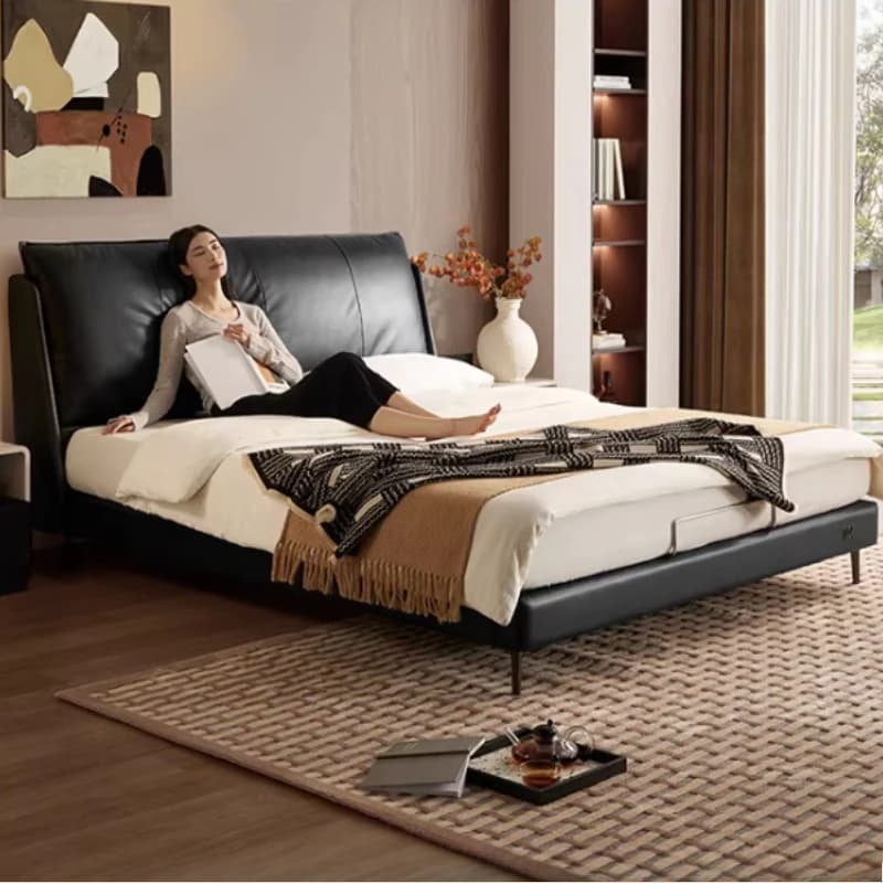 180x200cm Luxury Double Bed Napa Leather Soft Bag Modern Decoration Twin Bed King Size Frame Headboard Wood Bedroom Furniture