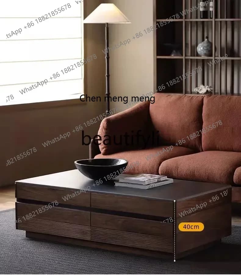 32Black walnut coffee table rectangular living room light luxury high-end solid wood rock slab tea table