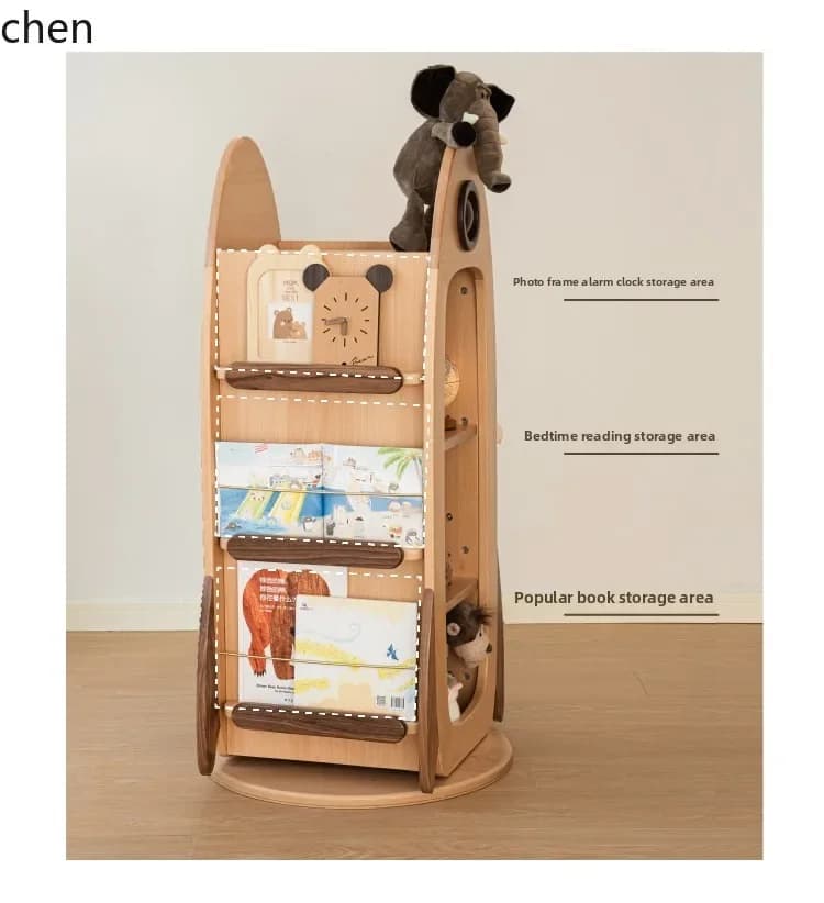TQH-c13  All Solid Wood 360 Degree Rotating Bookshelf Multi-layer Bookcase Storage Cabinet Rack